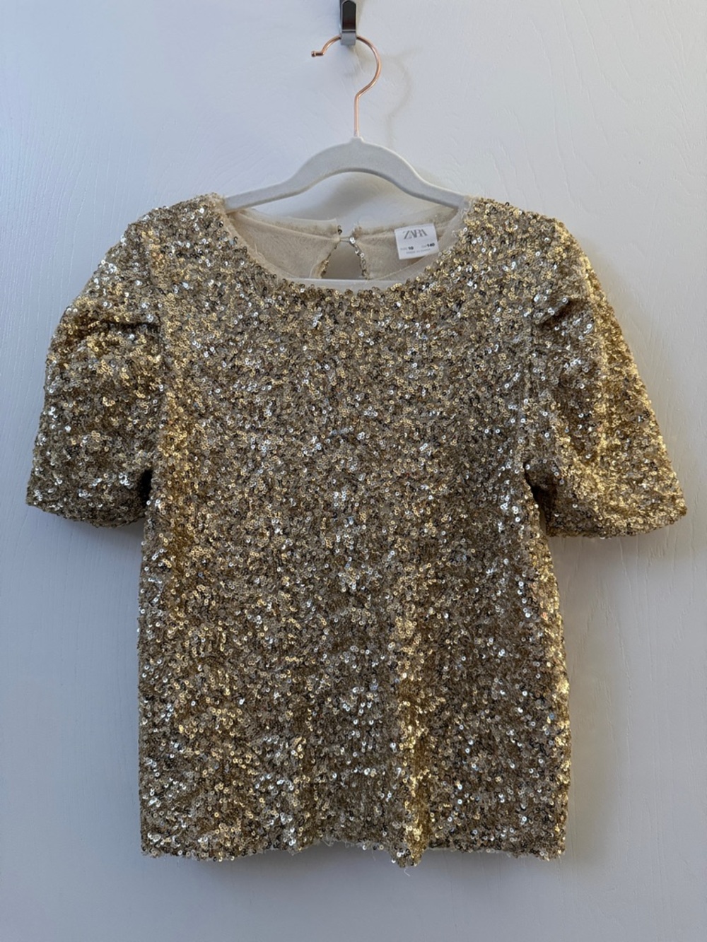 Zara Gold Puff Sleeve Top Champagne Gold Sequin Top